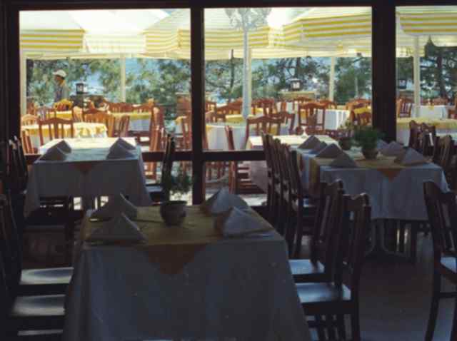 Ansicht der Terrasse aus dem Restaurant